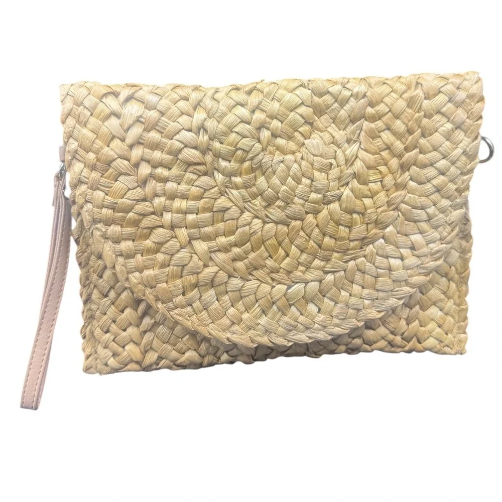 Woven Straw Clutch Crossbody Bag Natural Tan Wristlet Bohemian Handbag NEW